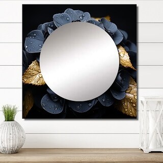 Designart "Noir Allure Hydrangea" Hydrangea Wall Mirror - Floral Square